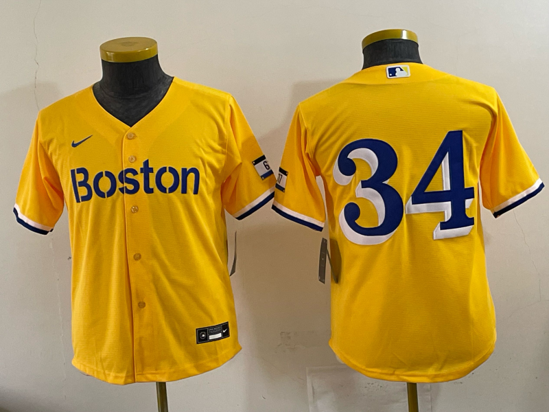 Youth 2025 Boston Red Sox #34 Ortiz yellow Game Nike MLB Jersey 006